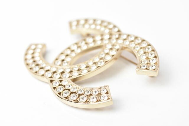 Chanel Brooch Chanel Pin Brooch Coco Mark Rhinestone Gold