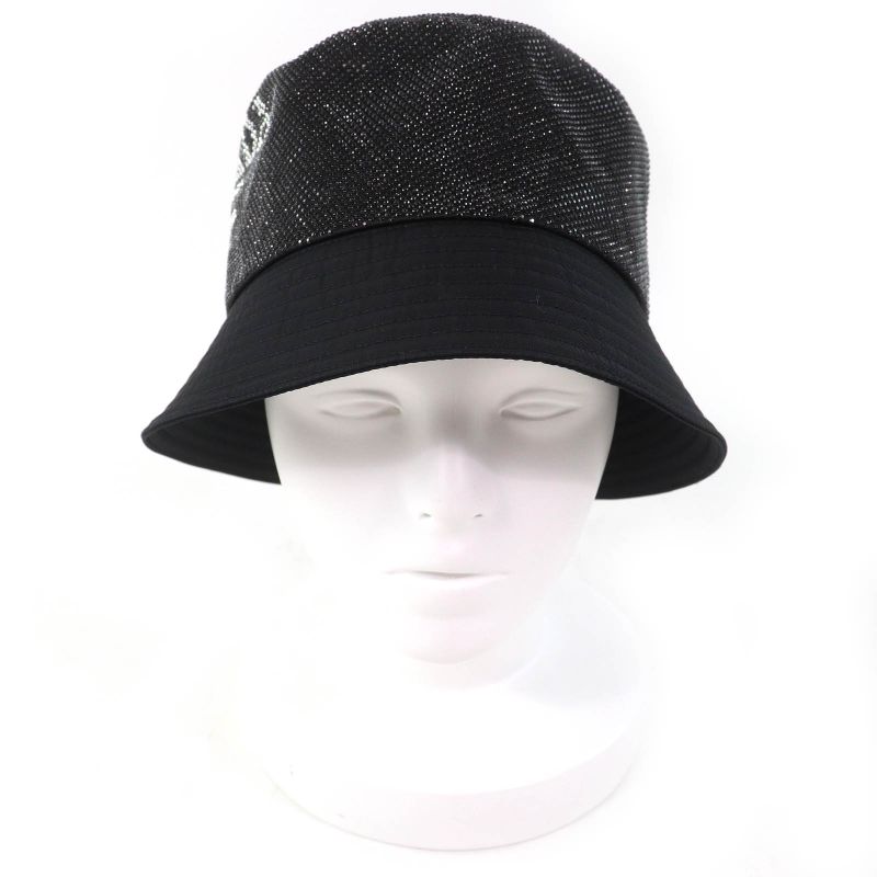 Prada 2021 2hc137 Logo Rhinestone Re-nylon Bucket Hat Black XL Made In Italy