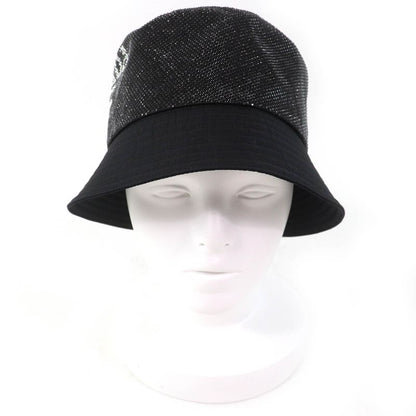 Prada 2021 2hc137 Logo Rhinestone Re-nylon Bucket Hat Black XL Made In Italy