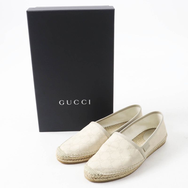 Gucci 466902 GG Canvas Leather Espadrilles Slip-ons Light Beige 37.5 With Box