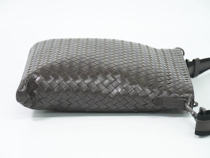 Authentic Bottega Veneta Intrecciato Shoulder Bag Pochette Leather Brown