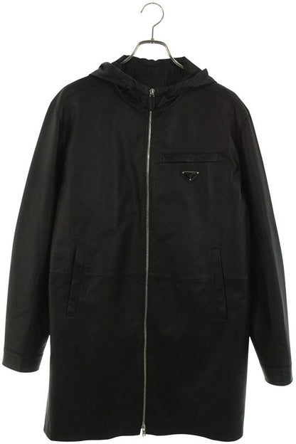 Prada Ups533 Leather Long Coat Men 46