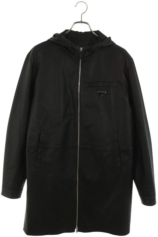 Prada Ups533 Leather Long Coat Men 46