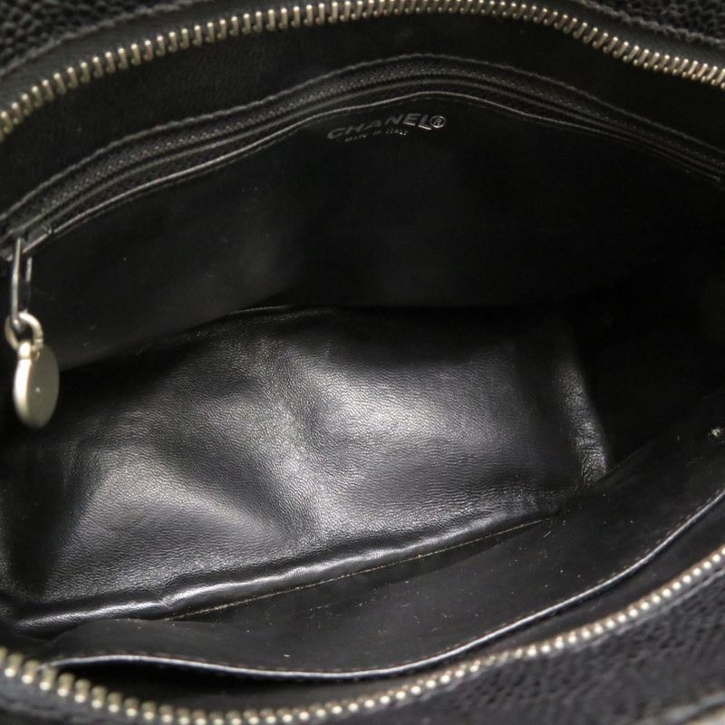 Chanel Reprint Tote Caviar Skin Black Silver Hardware 7th Tote Bag Coco Mark