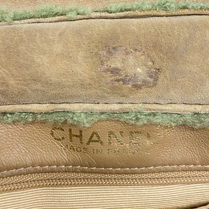 Chanel Handbag Suede Mouton Beige Green Gold Hardware Women's