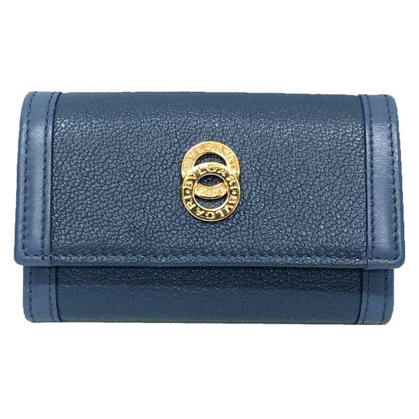 Bvlgari Doppiotondo Key Case Leather Blue Slate New Vintage