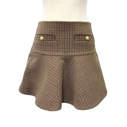 Celine Bottoms Brown Gold Houndstooth Mini Skirt Ruffle