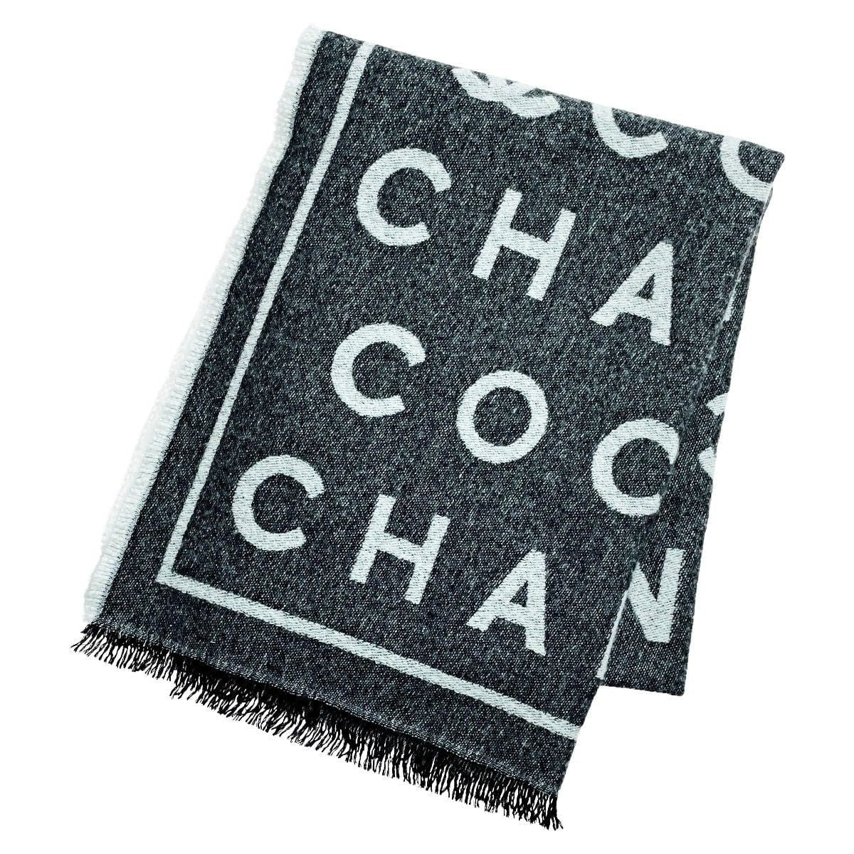 Chanel Stole Gray Coco Mark 82% Cashmere 18% Silk