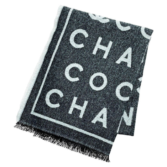 Chanel Stole Gray Coco Mark 82% Cashmere 18% Silk