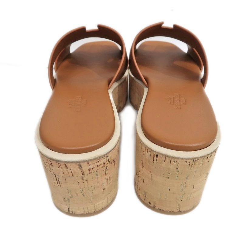 Hermes Eze Sandals Size 39 Leather Cork Natural Thick Sole Shoes — view 7