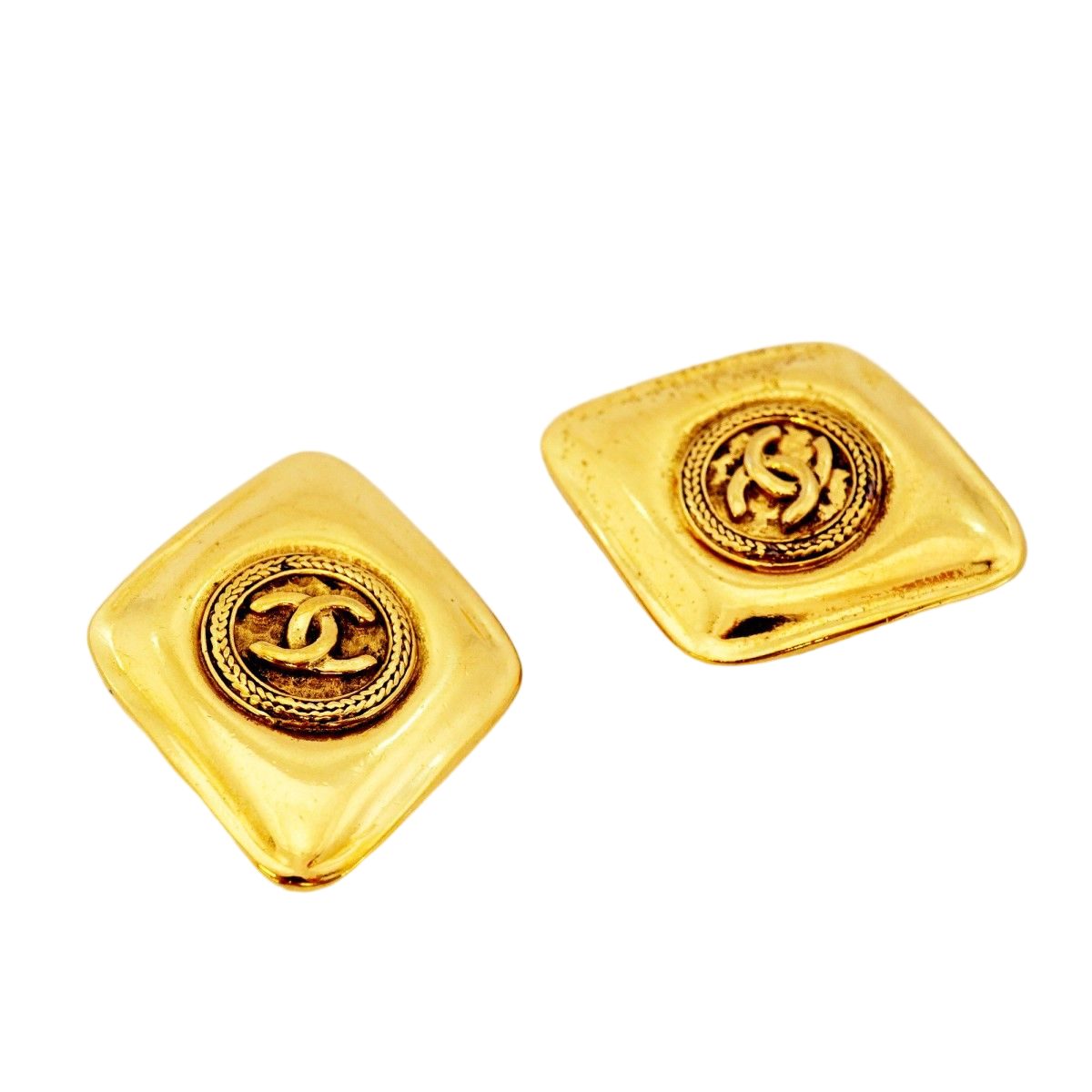 Chanel Earrings Vintage CC Logo Diamond Gold Plated — view 2