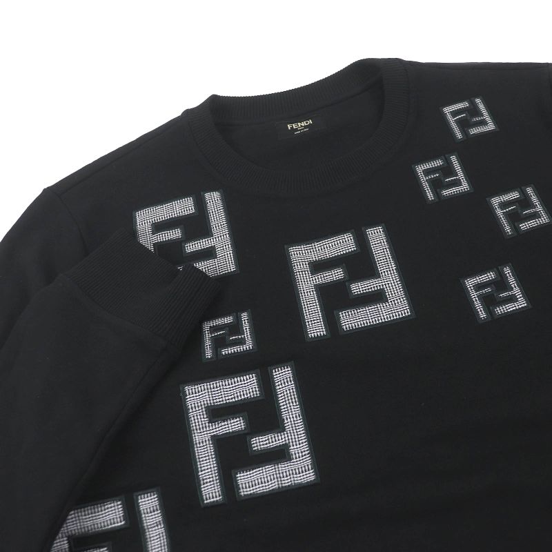 Fendi Fy0178 100% Cotton FF Logo Zucca Patch Sweatshirt Black S Made In Italy