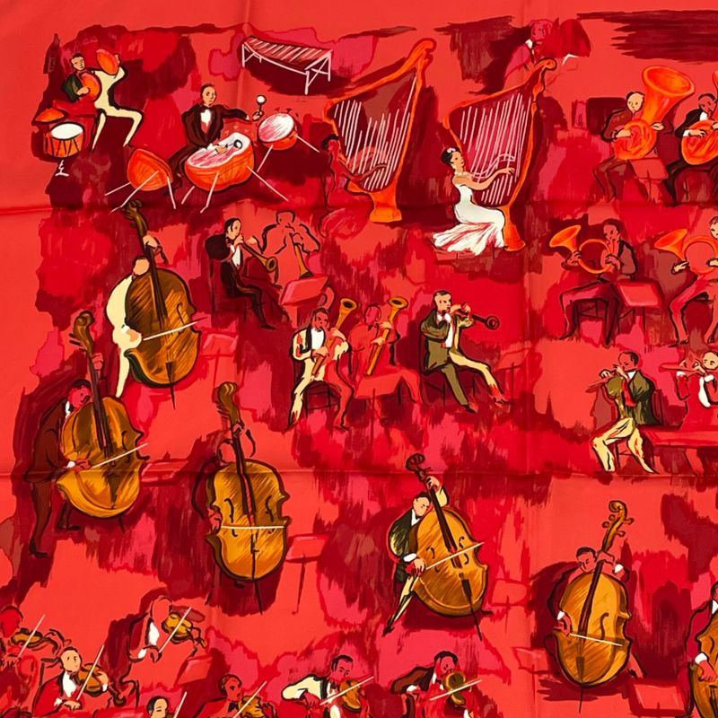 Hermes Carre 90 Concerto Red 100% Silk Scarf