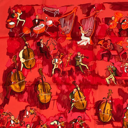 Hermes Carre 90 Concerto Red 100% Silk Scarf