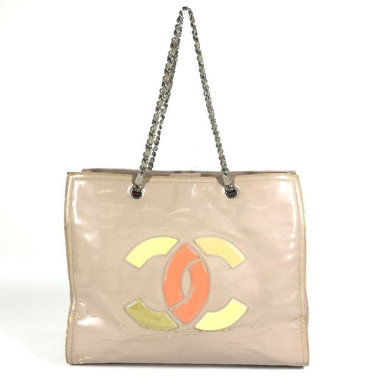 Chanel Shoulder Bag CC Logo Enamel Beige