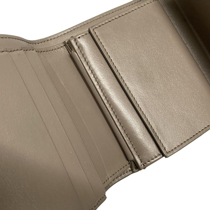 Celine Trifold Wallet Small Tri-fold Wallet Gray Beige Leather
