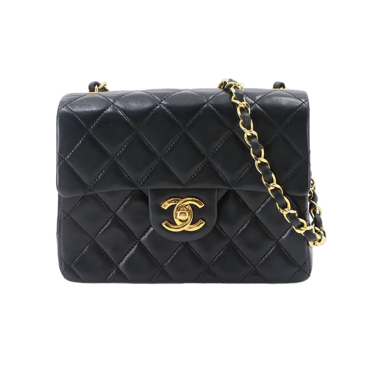 Chanel Mini Quilted Chain Shoulder Bag Lambskin Black Gold Vintage