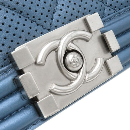 Chanel Shoulder Bag Boy Chanel Calf Metallic Blue Silver Hardware Blue Shoulder