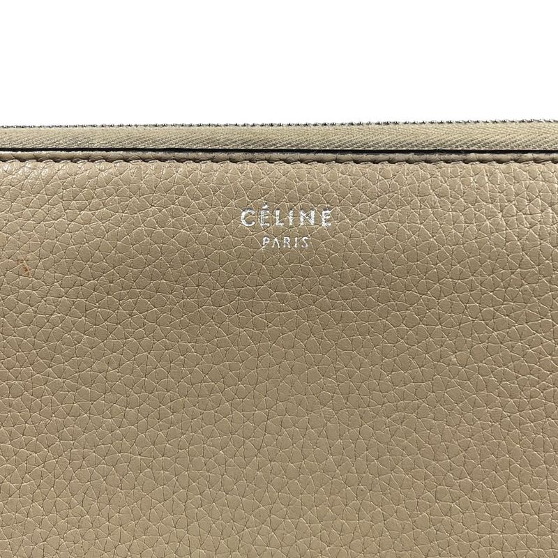 2853 Celine Large Zipped Wallet Long Zipper Beige Preowned W-Tn-3106