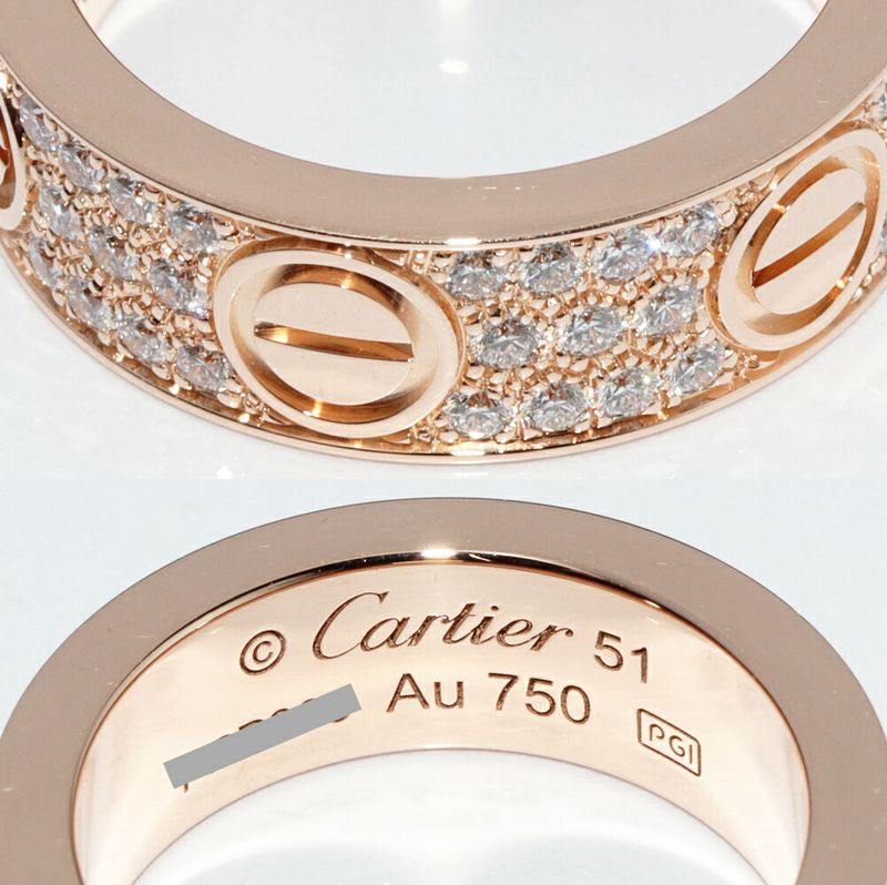 Cartier Ring 18K Pink Gold Full Pavé Diamonds 66P (070ct) Love Ring Width 65mm