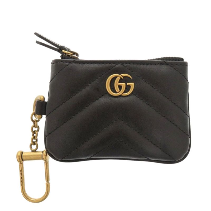 Gucci GG Marmont 698787 Leather Black Off White Coin Case Black White 1462 Gucci