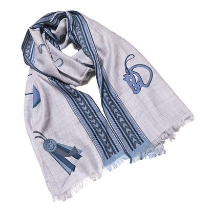 Hermes Shawl Rectangle 70% Cashmere 30% Silk Blue Cashcil Accessories