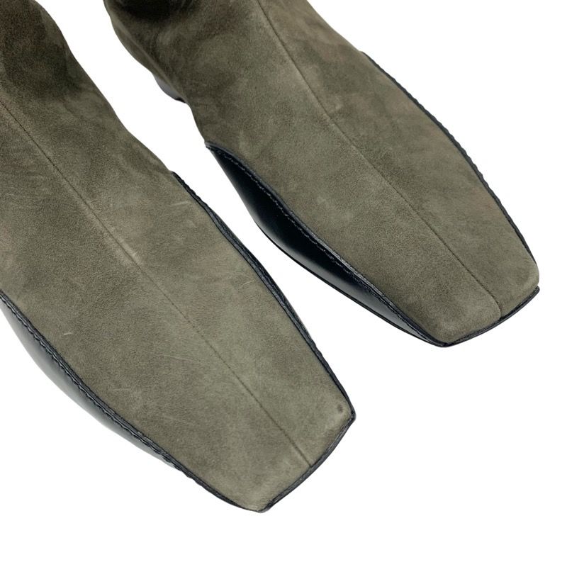 Hermes Final Boots Long Boots Shoes Suede Leather Khaki Black