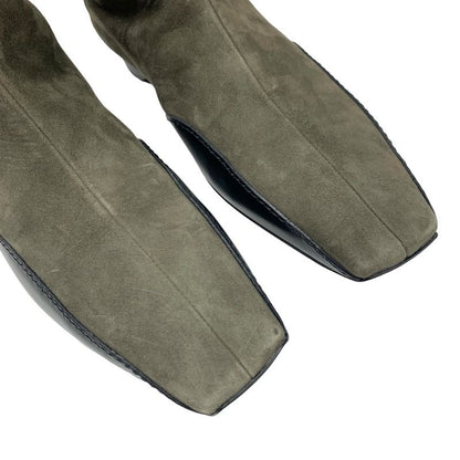 Hermes Final Boots Long Boots Shoes Suede Leather Khaki Black