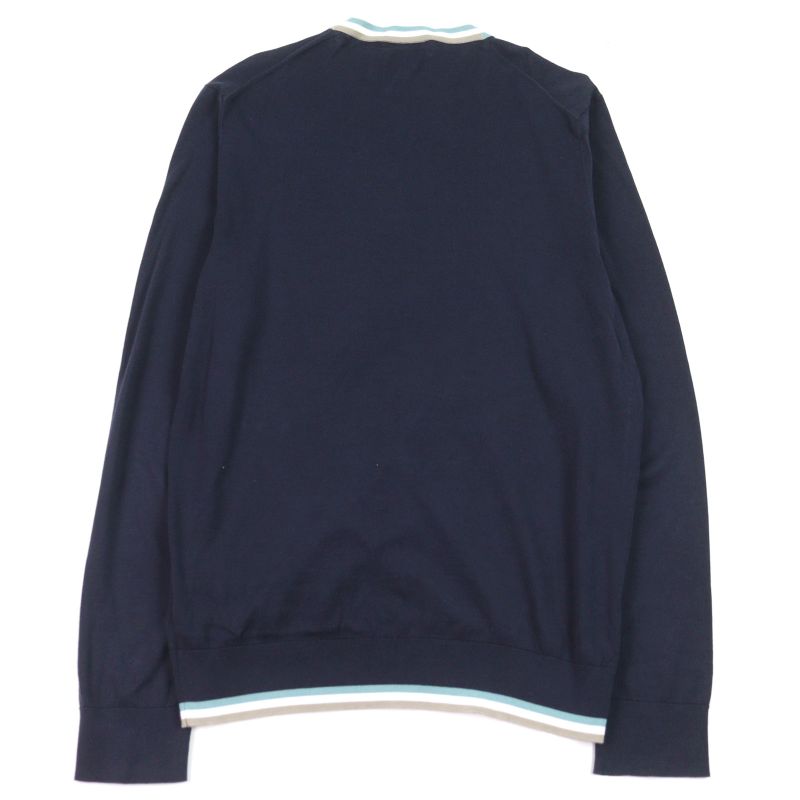 Hermes 2022 100% Cotton Crewneck Tipline Sweater Knit Navy S Made In Italy