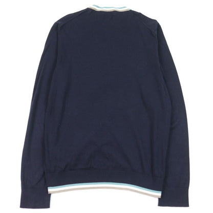 Hermes 2022 100% Cotton Crewneck Tipline Sweater Knit Navy S Made In Italy