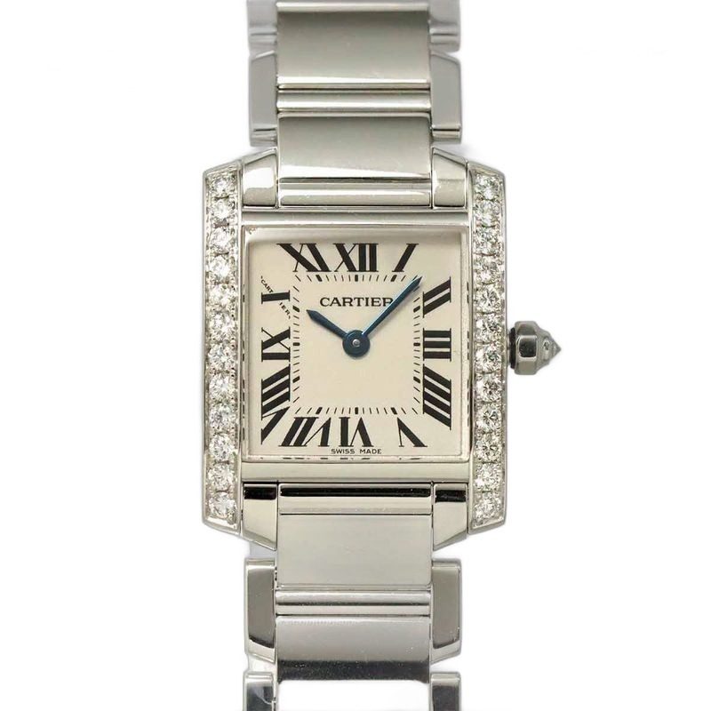 Cartier Tank Francaise SM Watch Diamond Bezel 18k White Gold Quartz