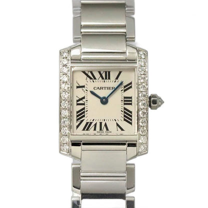 Cartier Tank Francaise SM Watch Diamond Bezel 18k White Gold Quartz