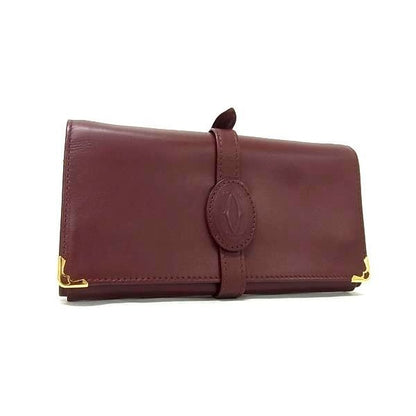 Cartier Clutch Bag Must Line Travel Jewelry Case Bordeaux Leather Long
