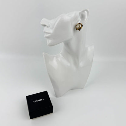 Chanel CC Logo Earrings Chain Faux Pearl Gold Vintage — view 2