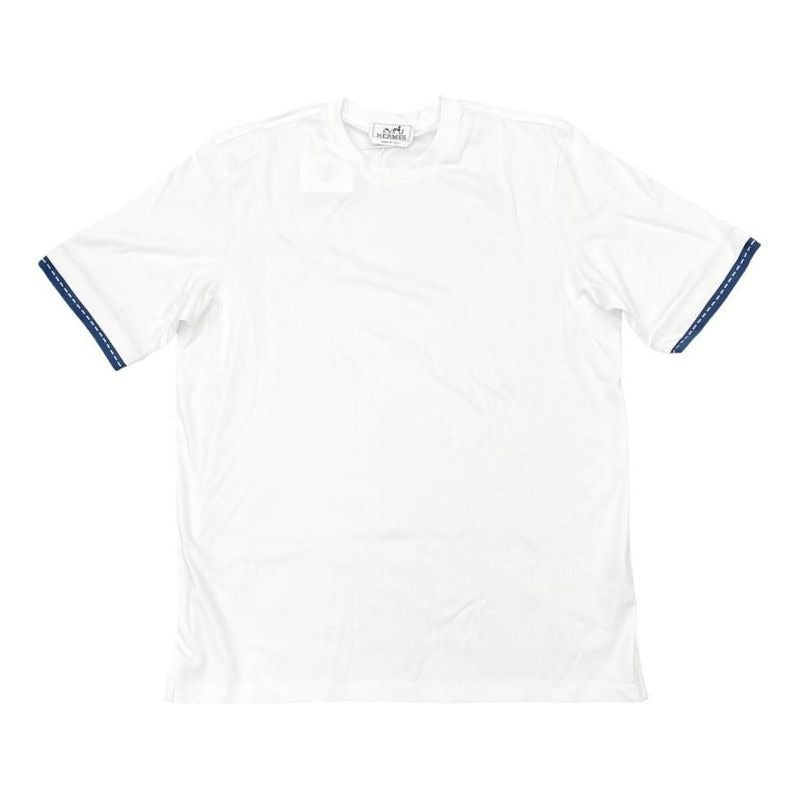 Hermes Short Sleeve T-Shirt Stitching Size S Cotton White Blue