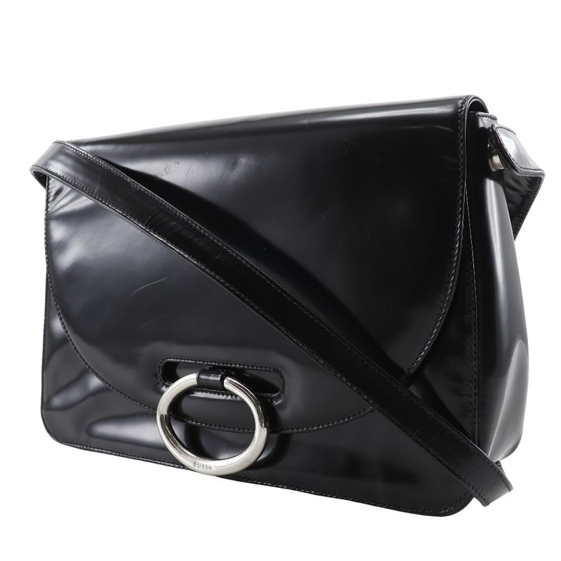 Prada One Shoulder Patent Leather Black Women's Shoulder Bag