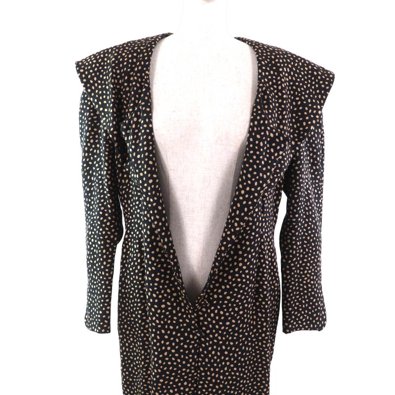 Christian DIOR Vintage Silk Blend All Over Big Collar Shirt Dress Black Beige