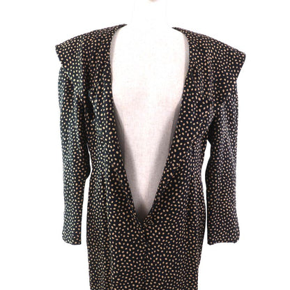 Christian DIOR Vintage Silk Blend All Over Big Collar Shirt Dress Black Beige