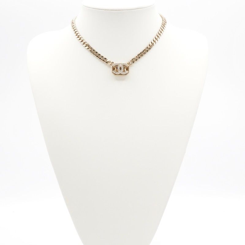 Chanel Necklace Pendant Choker Gold Coco Mark Rhinestone