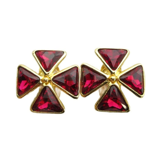 Saint Laurent Yves Earrings Cross Motif Visual Vintage Gold