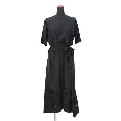 Hermes Dress Embroidery Long Silk 34 Black