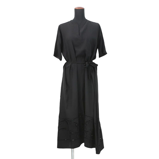 Hermes Dress Embroidery Long Silk 34 Black