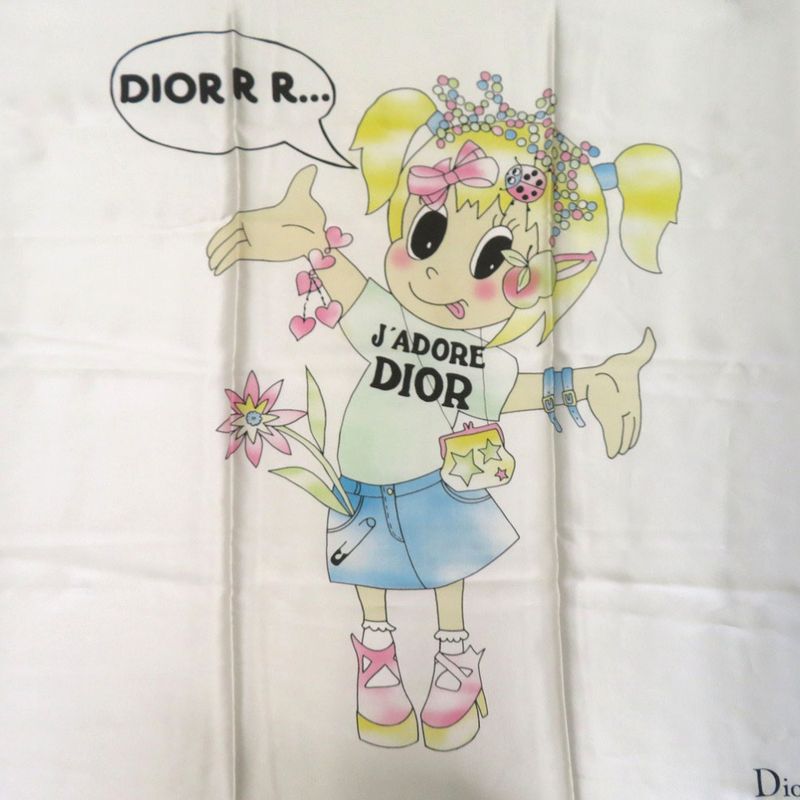 Christian Dior J'adore DIOR Scarf Heart Ribbon Flower Girl Silk White 0026