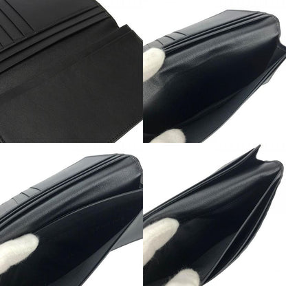 Bvlgari Long Wallet Leather Black Fold Long Billfold Change Purse None Men