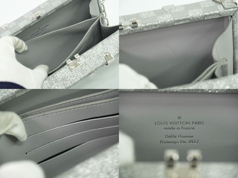 Authentic Louis Vuitton LV Damier Glitter Wallet Trunk Silver Viton Wallet Used