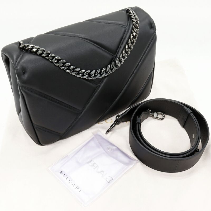 Bulgari Shoulder Bag Handbag Serpenti Cabochon Medium Crossbody Bag Calf Black