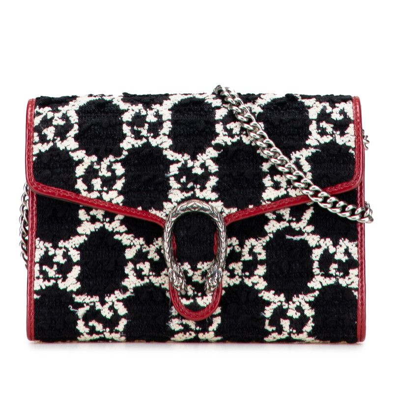 Gucci GG Dionysus Chain Shoulder Bag Wallet Bag 401231 Black Red Tweed Leather