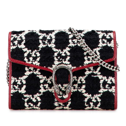 Gucci GG Dionysus Chain Shoulder Bag Wallet Bag 401231 Black Red Tweed Leather