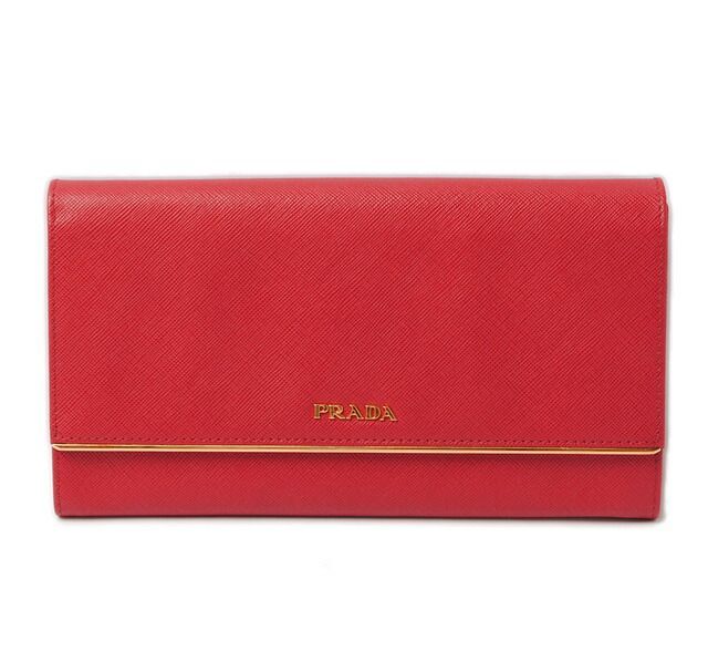Prada Long Wallet Compact Clutch Prada Saffiano Metal Saffiano 1m1311 Rouge Red