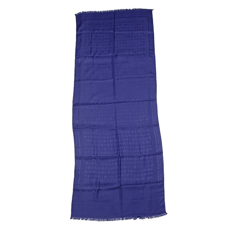 Bvlgari Scarf Logo Blue Silk Wool Accessories Others